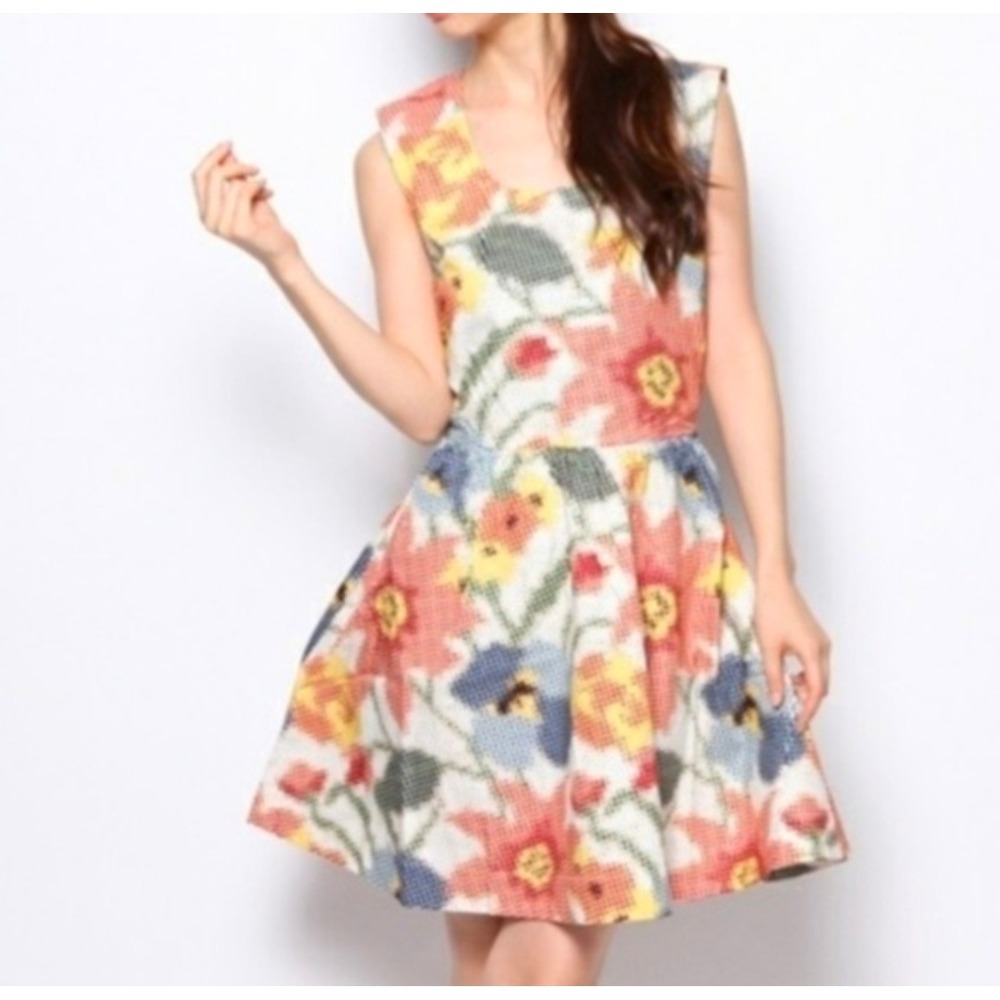 Kate Spade Saturday Photo Floral Cutout Back Fit and Flare Dress Sm Multicolor